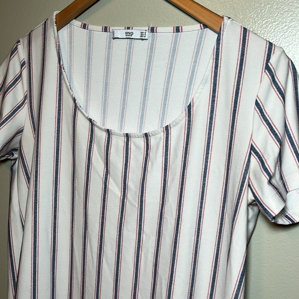 MNG Basics short sleeve tunic shirt, white with red/blue stripes, womens size 6 - Picture 3 of 6